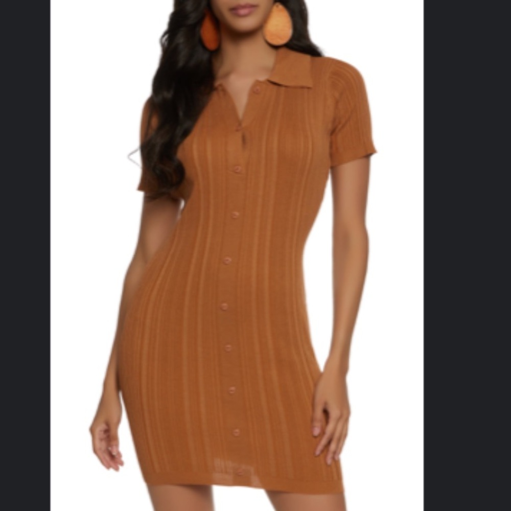 Ribbed button front shirt dress
